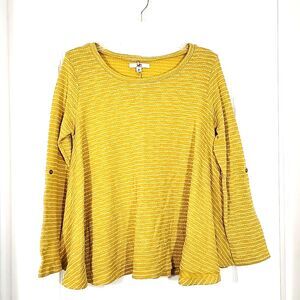 Ya Los Angeles Women's Med Yellow Top Long Sleeve Stripe Roll Tab Sleeve
